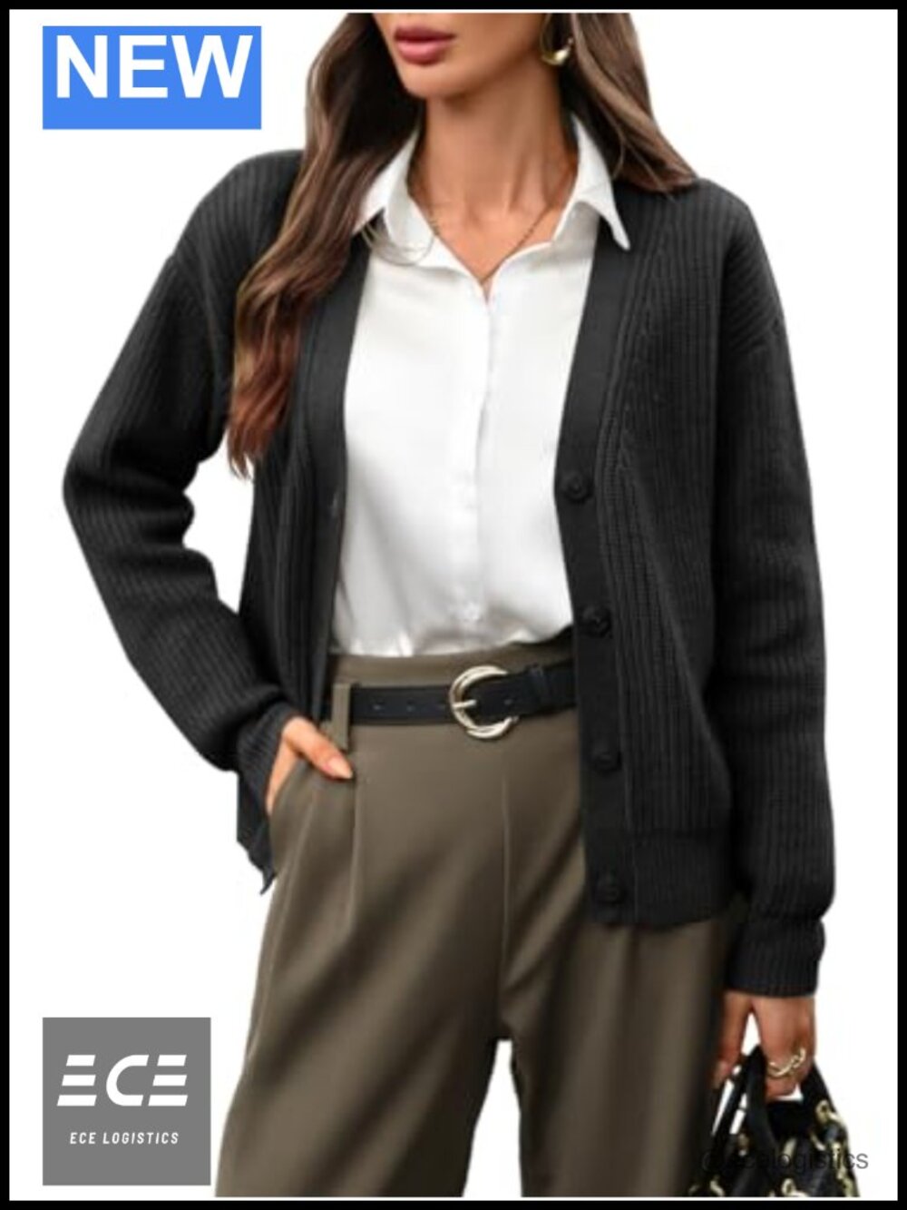 Women's 100% Wool Cardigan Button Down V-Neck Ribbed Cropped Knit Sweater